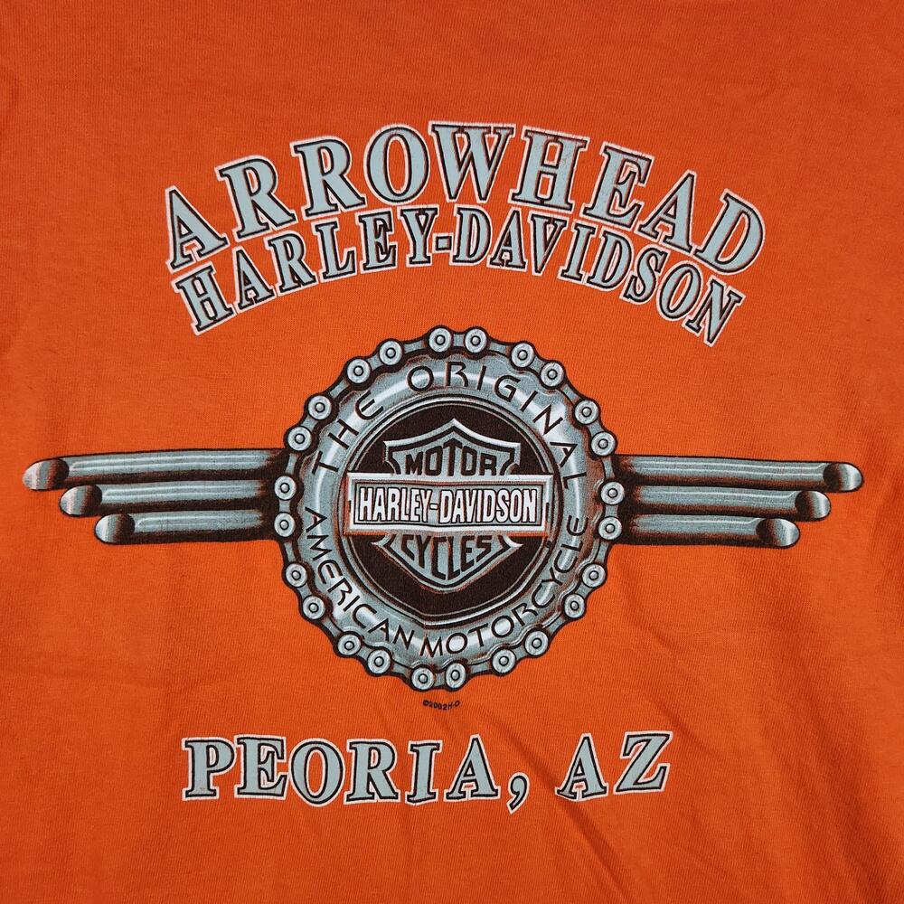 Vintage Harley Davidson Shirt Mens 2XL Orange Arrowhead Peoria AZ Graphic Y2k